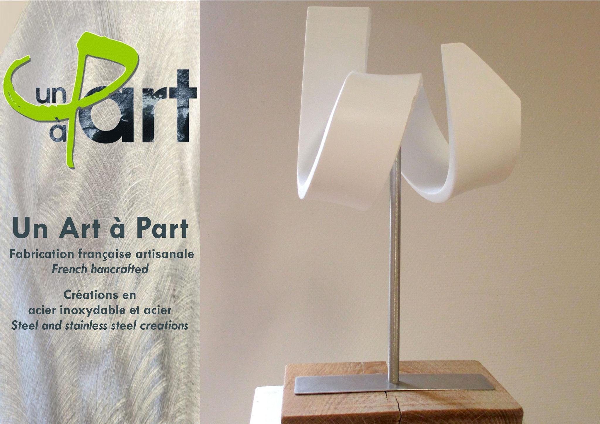 "Calligraphie" Résine, inox sur socle en bois huilé