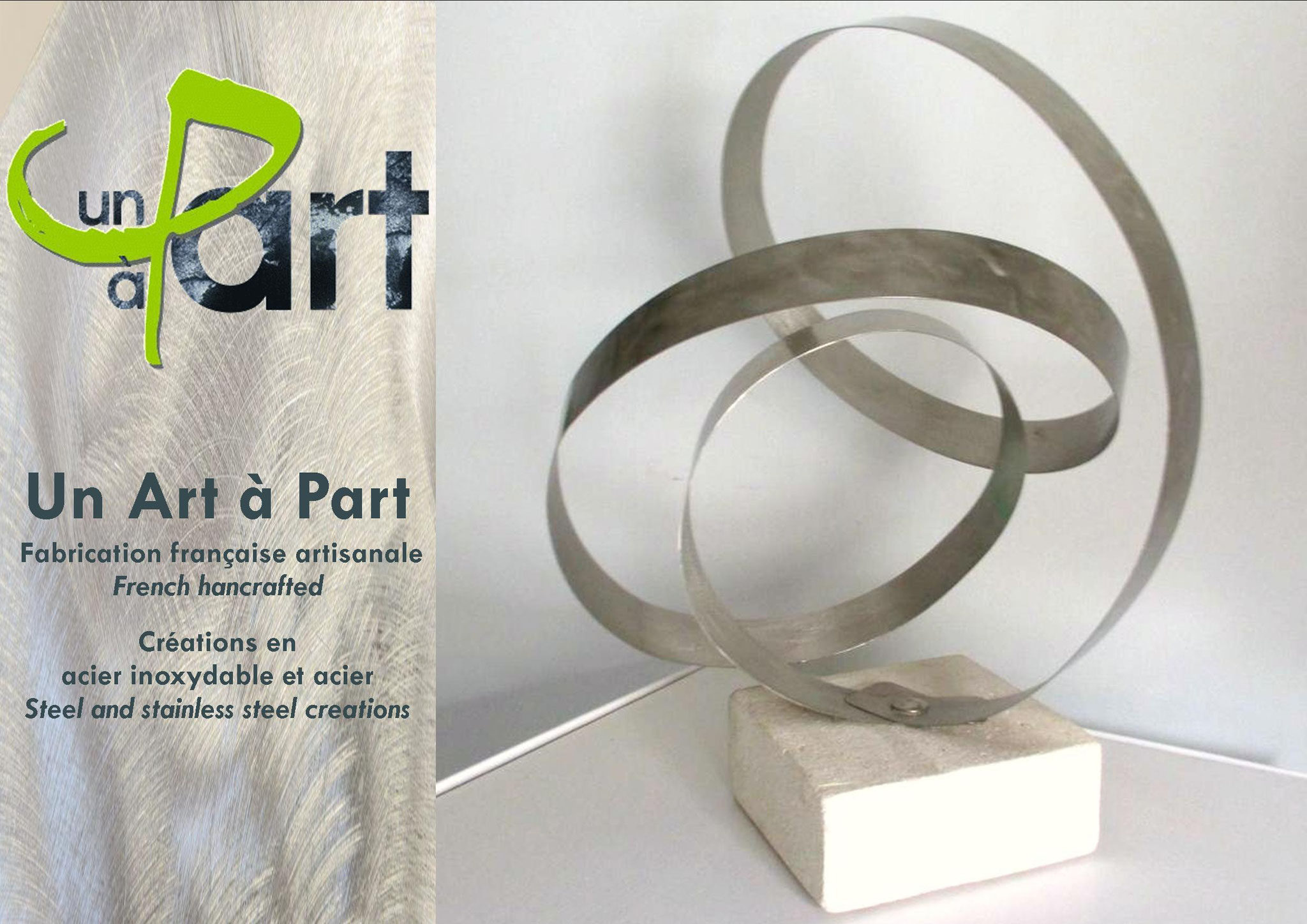 "Boucles" inox sur socle en pierre