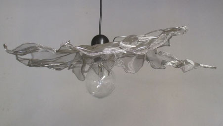 lustre en voile d'inox et fil alu/inox déjanté plafond unique suspension