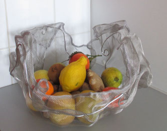 corbeille en voile d'inox alimentaire et fil inox/alu pour nourriture ou décoration